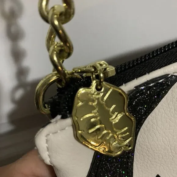 Artsy Cute! BETSEY JOHNSON ~ LUV BETSEY DOG FACE CROSSBODY HANDBAG WITH GLITTER - Picture 6 of 9